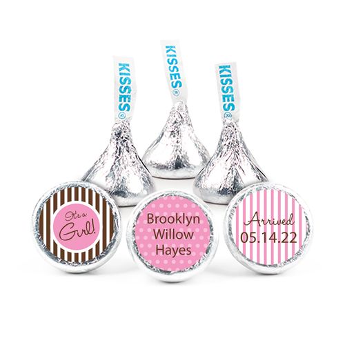 Baby Girl Announcement 3/4" Sticker Dots & Pinstripes (108 Stickers)