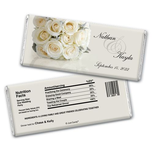 Wedding Rehearsal Dinner Personalized Chocolate Bar Wrappers White Bouquet