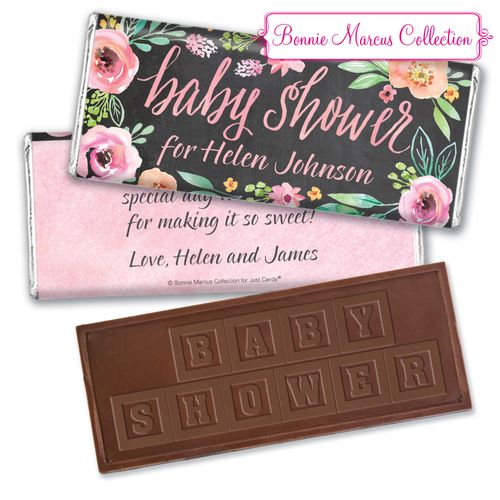 Personalized Bonnie Marcus Baby Shower Watercolor Wreath Embossed Chocolate Bar & Wrapper