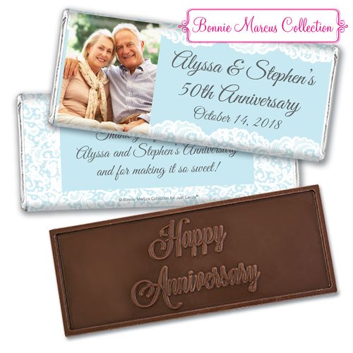 Personalized Bonnie Marcus Anniversary Lace Linen Embossed Chocolate Bar & Wrapper