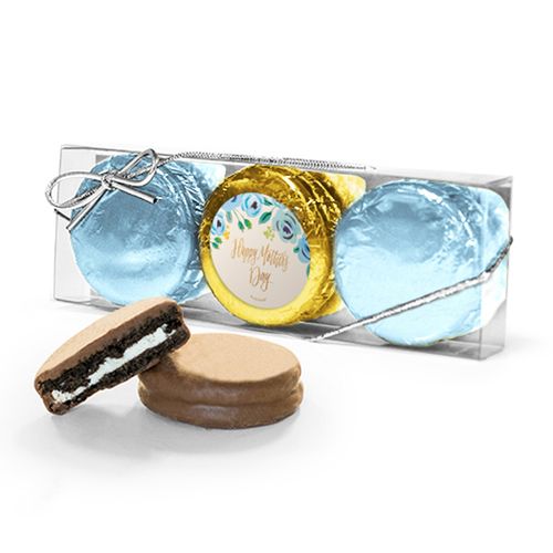 Bonnie Marcus Collection Mother's Day Blue Flowers 3PK Chocolate Covered Oreo Cookies