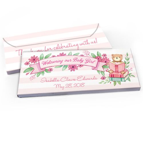 Deluxe Personalized Baby Girl Announcement Story Time Chocolate Bar in Gift Box