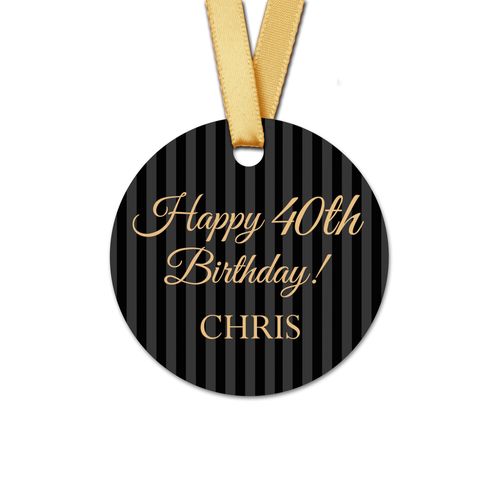 Personalized Round Birthday Regal Stripes Favor Gift Tags (20 Pack)