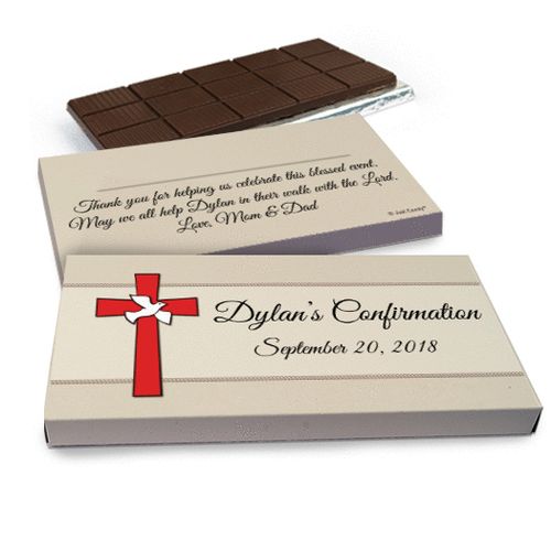Deluxe Personalized Confirmation Red Cross & Dove Chocolate Bar in Gift Box (3oz Bar)
