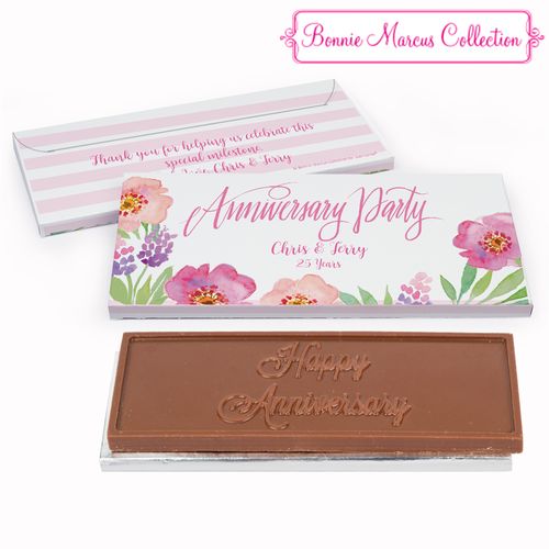 Deluxe Personalized Anniversary Floral Embrace Embossed Chocolate Bar in Gift Box