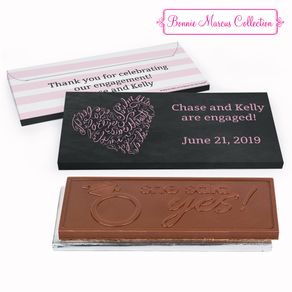 Deluxe Personalized Engagement Sweetheart Swirl Chocolate Bar in Gift Box