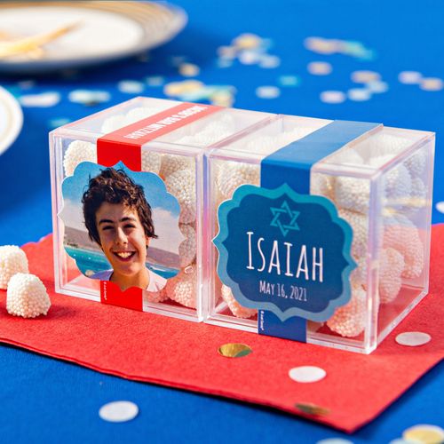 Personalized Bar Mitzvah JUST CANDY® favor cube with Jelly Belly Gumdrops
