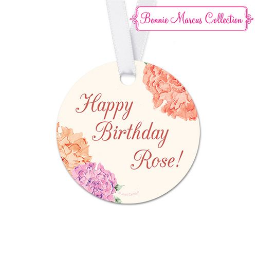 Personalized Round Blooming Joy Birthday Favor Gift Tags (20 Pack)