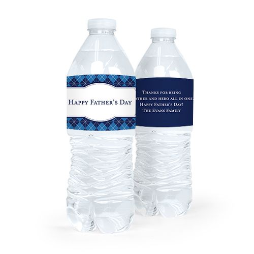 Personalized Father's Day Argyle Pattern Water Bottle Labels (5 Labels)