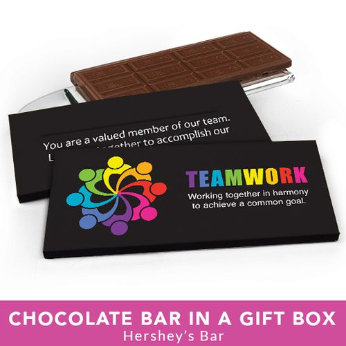 Deluxe Personalized Business All Hands In Teamwork Chocolate Bar in Gift Box