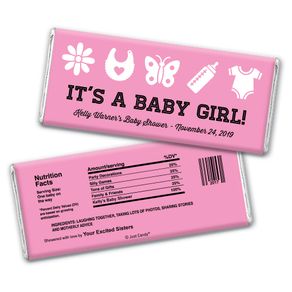 Baby Shower Personalized Chocolate Bar Wrappers Bottles Bibs and Butterflies "It's a Girl"