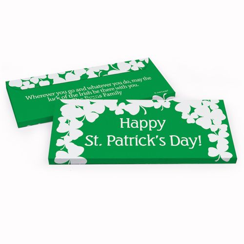 Deluxe Personalized St. Patrick's Day White Clovers Chocolate Bar in Gift Box