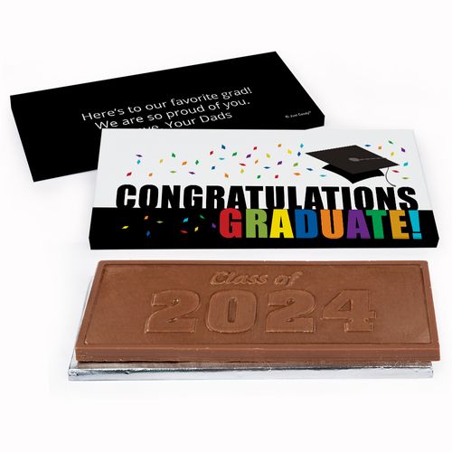 Deluxe Personalized Graduation Confetti Celebration Embossed Chocolate Bar in Gift Box