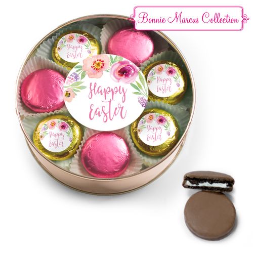 Easter Pink Flowers Chocolate Covered Oreo Cookies Extra-Large Plastic Tin