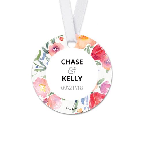 Personalized Round Watercolor Flowers Wedding Favor Gift Tags (20 Pack)