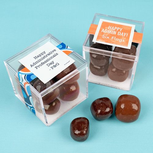 Personalized Administrative Professionals Day JUST CANDY® favor cube with Premium Milk & Dark Chocolate Sea Salt Caramels