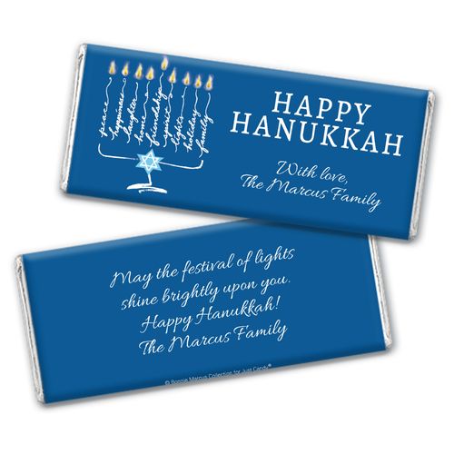 Personalized Bonnie Marcus Hanukkah Lights Chocolate Bar & Wrapper