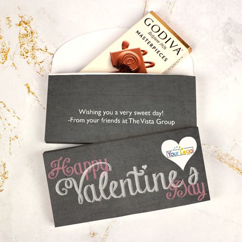 Deluxe Personalized Valentine's Day Charcoal Heart Add Your Logo Godiva Chocolate Bar in Gift Box