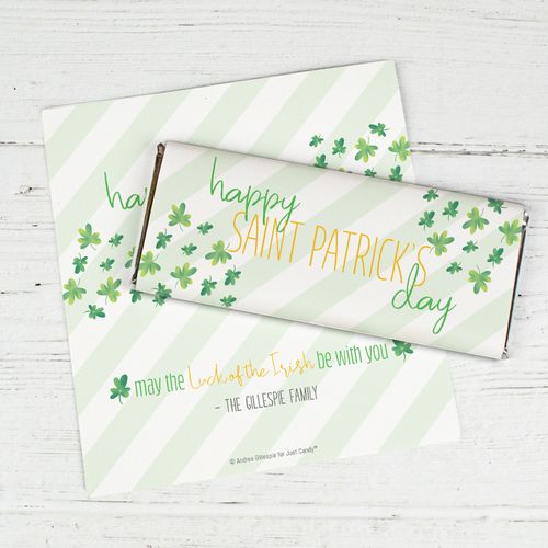 Personalized St. Patrick's Day Floating Clovers Chocolate Bar Wrappers