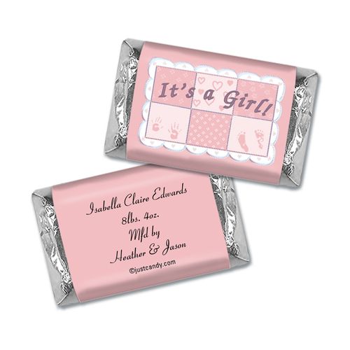 Baby Girl Announcement Personalized Hershey's Miniatures Wrappers It's a Girl Quilt
