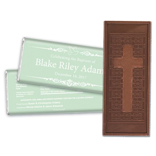 Baptism Personalized Embossed Cross Chocolate Bar Dove Frame Message