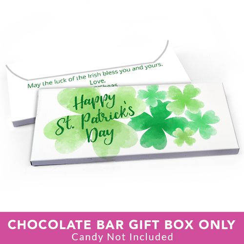 Deluxe Personalized St. Patrick's Day Watercolor Clover Candy Bar Favor Box