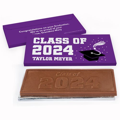 Deluxe Personalized Graduation Grad Cap Embossed Chocolate Bar in Gift Box