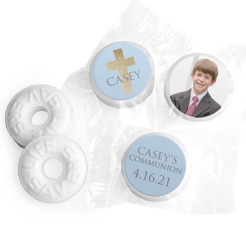 Personalized Boy First Communion Glitter Cross Life Savers Mints