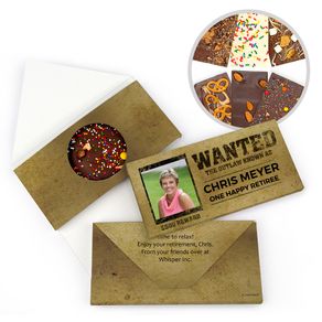Personalized Retirement Wanted Gourmet Infused Belgian Chocolate Bars (3.5oz)