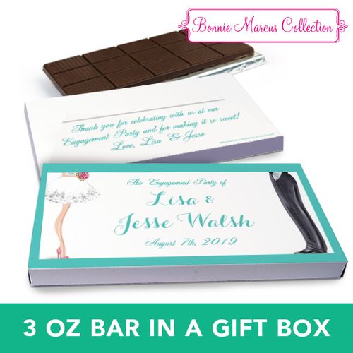 Deluxe Personalized Engagement Chic Couple Chocolate Bar in Gift Box (3oz Bar)
