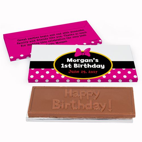 Deluxe Personalized First Birthday Minnie Chocolate Bar in Gift Box