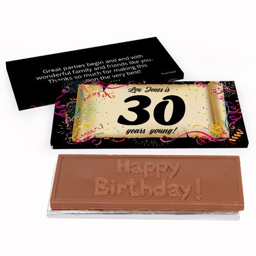 Deluxe Personalized Birthday 30th Confetti Chocolate Bar in Gift Box