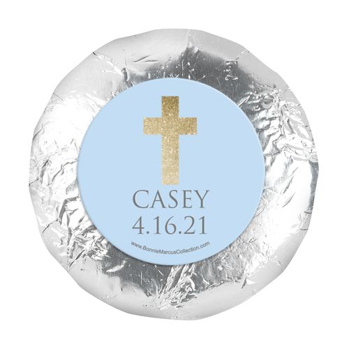 Personalized Boy First Communion Glitter Cross 1.25" Stickers (48 Stickers)