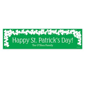 Personalized St. Patrick's Day White Clover on Green 5 Ft. Banner