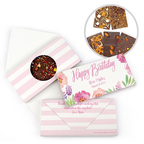 Personalized Bonnie Marcus Birthday Floral Embrace Gourmet Infused Belgian Chocolate Bars (3.5oz)
