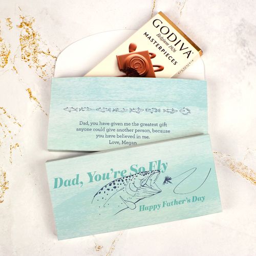 Personalized Father's Day Fly Fishin' Father Godiva Chocolate Bar in Gift Box (3.1oz)