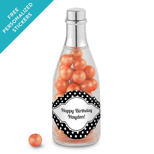 Birthday Personalized Champagne Bottle Polka Dot (25 Pack)