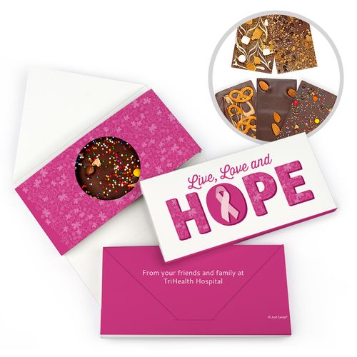 Personalized Breast Cancer Live Love Hope Gourmet Infused Belgian Chocolate Bars (3.5oz)
