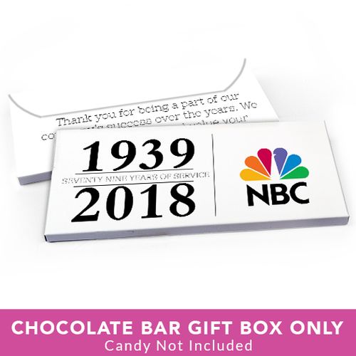 Deluxe Personalized Corporate Anniversary Span of Years Candy Bar Favor Box