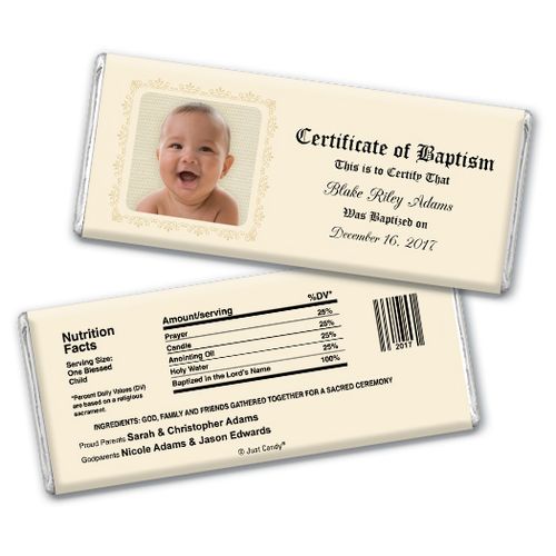 Baptism Personalized Chocolate Bar Certificate with Photo