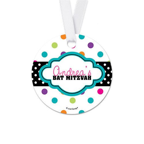 Personalized Round Polka Dot Bat Mitzvah Favor Gift Tags (20 Pack)