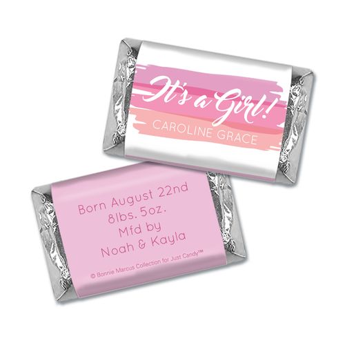 Bonnie Marcus Collection Personalized Hershey's Miniatures Wrappers Watercolor Girl Birth Announcement