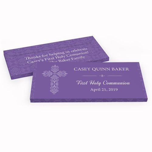 Deluxe Personalized First Communion Elegant Cross Chocolate Bar in Gift Box