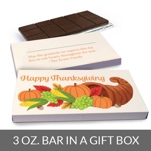 Deluxe Personalized Thanksgiving Bonnie Marcus Cornucopia Chocolate Bar in Gift Box (3oz Bar)