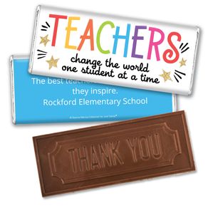 Personalized Teacher Appreciation Gold Star Embossed Chocolate Bar & Wrapper