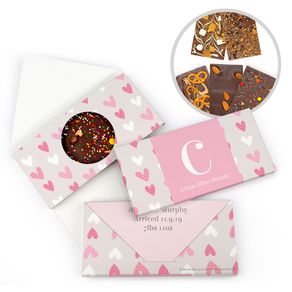 Personalized Bonnie Marcus Birth Announcement Baby Girl Pink Hearts Gourmet Infused Belgian Chocolate Bars (3.5oz)