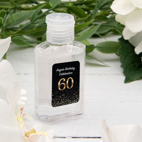 Personalized Hand Sanitizer 60th Milestone 2 fl. oz bottle - Elegant Birthday