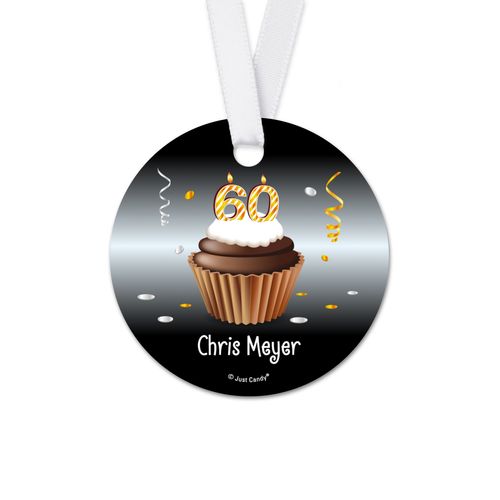 Personalized Round Birthday 60th Birthday Cupcake Favor Gift Tags (20 Pack)