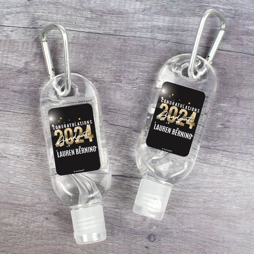 Personalized Graduation Black and Gold Hand Sanitizer with Carabiner 1 fl. Oz.