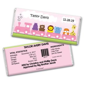 Baby Girl Announcement Personalized Chocolate Bar Wrappers Her Zoo Train Safari Animals